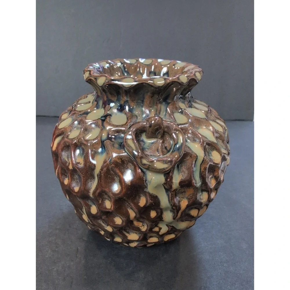 Dimpled Earth-Tone Drip Glazed Pottery Vase 6
